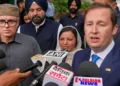 US Ambassador to India Sergio Gor speaks to the media as he arrives at the residence of J&K CM Omar Abdullah, in Srinagar on August 19, 2026