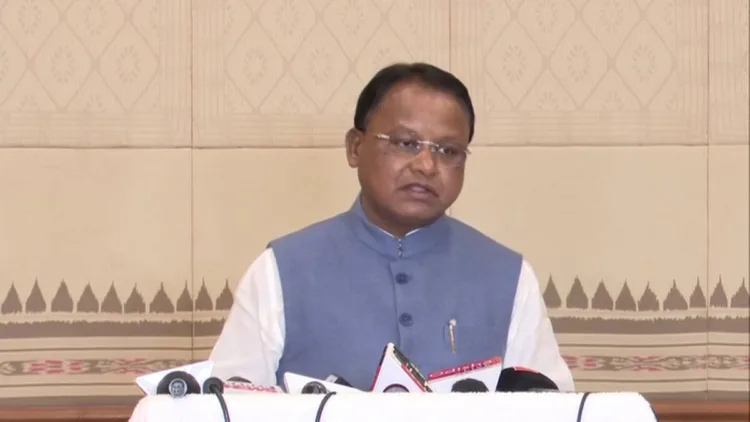 Odisha CM Mohan Majhi addressing media persons
