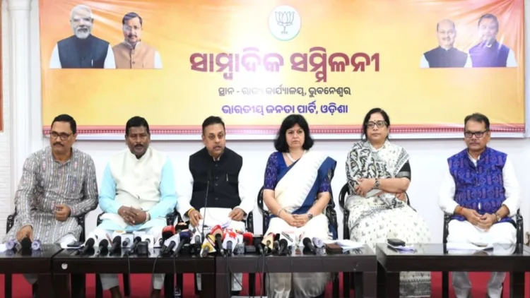 Senior BJP Leader Dr Sambit Patra and others addressing a press conference
