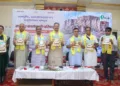 From Left to Right: Kamakshi Swaminathan, National Vice President, Saksham; Satish Bansal, National Treasurer, Saksham; Umesh Aandhare, National General Secretary, Saksham; Alok Kumar, Sah Sarkaryavah; Dayal Singh Panwar, National President, Saksham; Gurmeet Singh Mahal, Jodhpur Prant President, Saksham; Dr Jasraj Sharma, Jodhpur Mahanagar President, Saksham; and Dhananjay Kumar Singh, National Krida Ayam Pramukh, Saksham