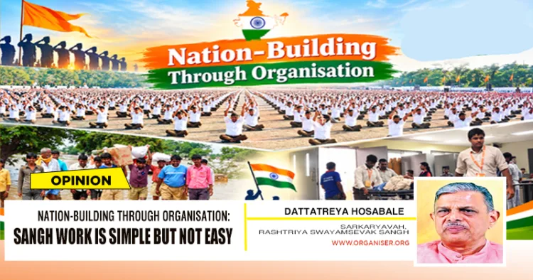 Swayamsevaks participating during the Sangh’s centenary year celebrations at Lal Parade Ground in Bhopal on September 20, 2026