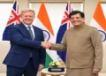 New Zealand’s Minister for Trade and Investment Todd McClay and Commerce & Industry Minister Piyush Goyal