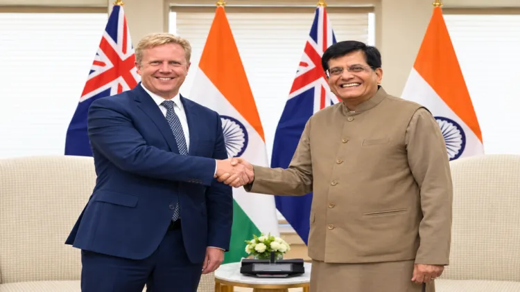 New Zealand’s Minister for Trade and Investment Todd McClay and Commerce & Industry Minister Piyush Goyal