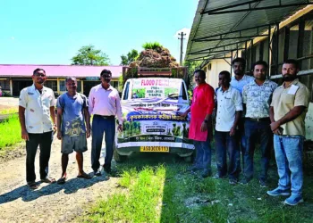 Swayamsevaks of Bharatiya Kisan Sangh involved in relief and rehabilitation work in Sibasagar district
