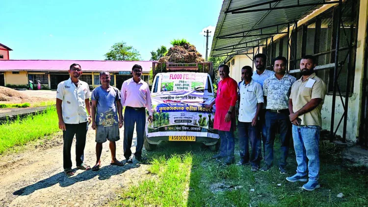 Swayamsevaks of Bharatiya Kisan Sangh involved in relief and rehabilitation work in Sibasagar district