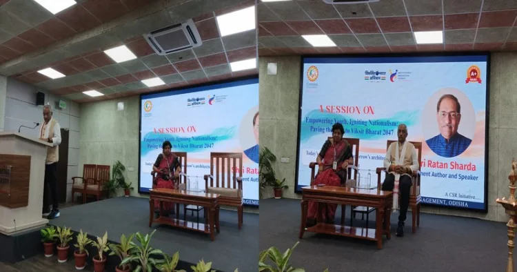 : Eminent author and speaker Ratan Sharda addresses a special session on youth empowerment and nationalism at Centurion University, Bhubaneswar.