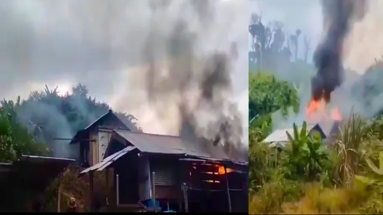 Naga civilian houses set ablaze by Kuki militants in Makui village
