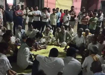Protesting villagers in Mathura following the elopement and interfaith marriages in the village