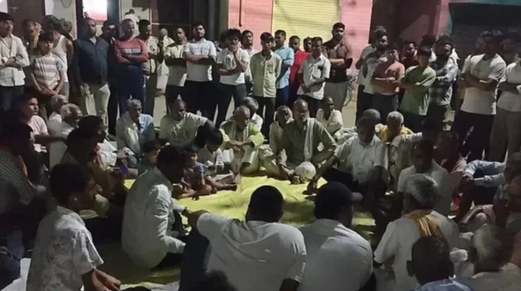 Protesting villagers in Mathura following the elopement and interfaith marriages in the village