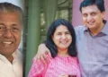 Pinarayi Vijayan; Veena and Mohammed Riyas (Left to right)