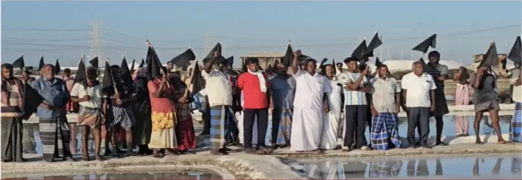 Salt-pan workers staged a black flag protest on September 7 at in Thoothukudi