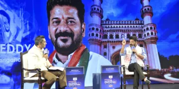 Telangana CM Revanth Reddy Speaking at the Pratidin Conclave of an Assam daily in Delhi on September 29, 2026 (Left)