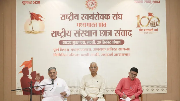 Rashtriya Swayamsevak Sangh (RSS) Sarkaryawah Dattatreya Hosabale in Bhopal (Left)