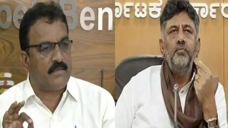 Karnataka State Contractors' Association President R Manjunath (Left), Karnataka CM DK Shivakumar (Right)