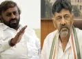 Karnataka Rural Development Minister Eshwar Khandre (Left), Karnataka CM DK Shivakumar (Right)