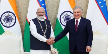 Prime Minister Narendra Modi and Uzbek President Shavkat Mirziyoyev
