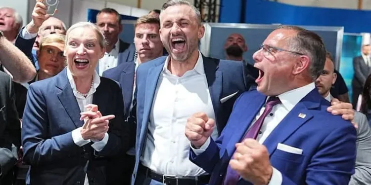 Ulrich Siegmund celebrates the AfD’s decisive Saxony-Anhalt victory with party co-leaders Alice Weidel and Tino Chrupalla