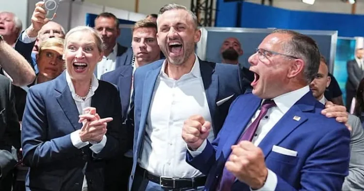 Ulrich Siegmund celebrates the AfD’s decisive Saxony-Anhalt victory with party co-leaders Alice Weidel and Tino Chrupalla