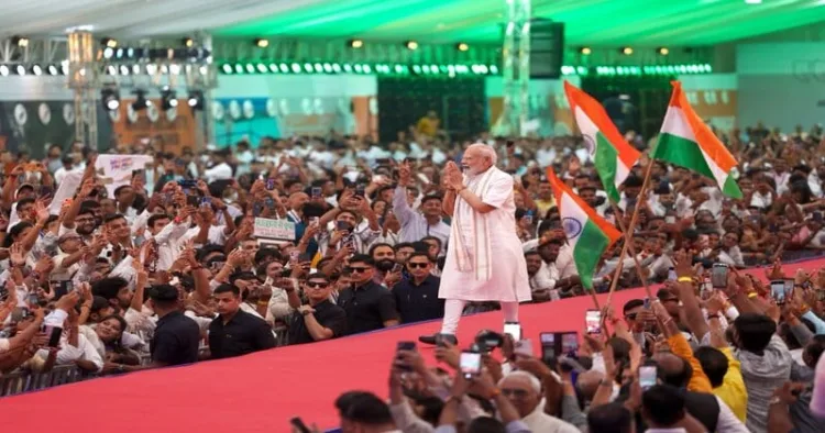 Prime Minister Narendra Modi at the ‘NaMo for Viksit Bharat’ event in Vadodara, Gujarat
