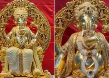 A Hyderabad jeweller has installed a 24-karat gold-plated Ganesha murti studded with 3,83,800 American diamonds for Ganesh Chaturthi