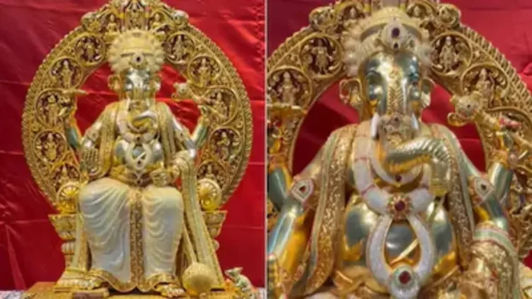 A Hyderabad jeweller has installed a 24-karat gold-plated Ganesha murti studded with 3,83,800 American diamonds for Ganesh Chaturthi