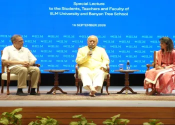 RSS Sarsanghchalak Dr Mohan Bhagwat interacted with students from Class 10 to postgraduate level at a dialogue programme jointly organised by IILM University and Banyan Tree School in New Delhi