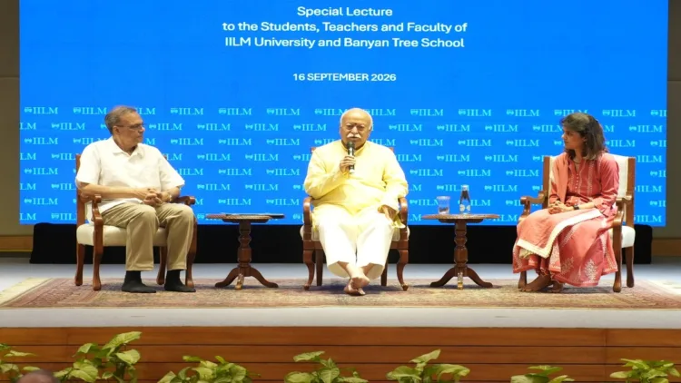RSS Sarsanghchalak Dr Mohan Bhagwat interacted with students from Class 10 to postgraduate level at a dialogue programme jointly organised by IILM University and Banyan Tree School in New Delhi