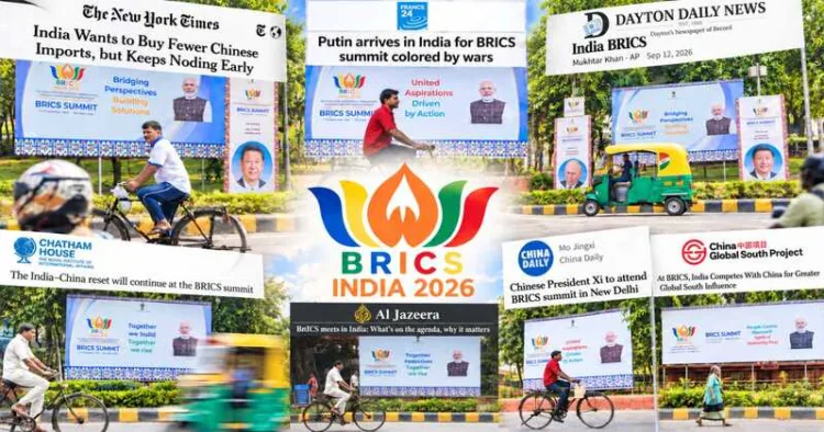 Foreign media frames of the 2026 BRICS Summit place bicycles, autorickshaws and street scenes against the backdrop of India’s growing global diplomatic stature