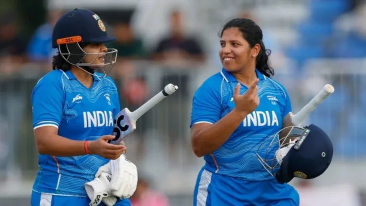 Shafali Verma and Richa Ghosh of India during the Quarter-Final match between Japan Women and India Women at Korogi Sports Park, Nisshin, Japan