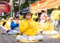 Practitioners call for an end to the persecution of Falun Gong in China, outside U.N. headquarters during the General Assembly in New York on Sept. 22, 2026