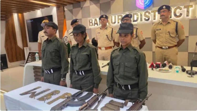 The Maoists at the Bankura district police headquarters following their surrender