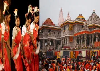 Gond tribal devotees perform a traditional ritual before Ram Lalla at Ayodhya’s Ram Janmabhoomi Mandir