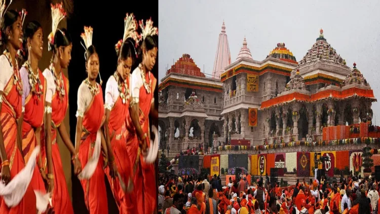 Gond tribal devotees perform a traditional ritual before Ram Lalla at Ayodhya’s Ram Janmabhoomi Mandir