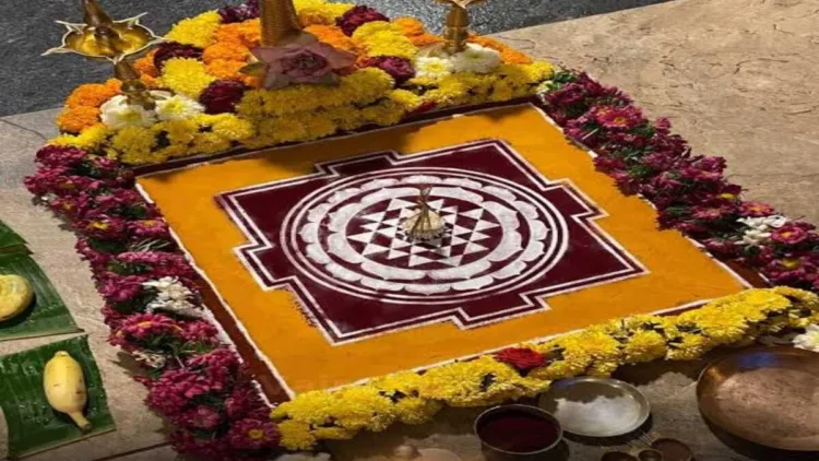 The Shrichakra Rangoli reflects the ancient Indian interplay of geometry, mathematics, spirituality and cosmic symbolism