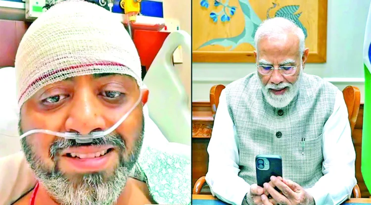Prime Minister Narendra Modi Speaking to Injured Pilot Captain Smit Machchhar