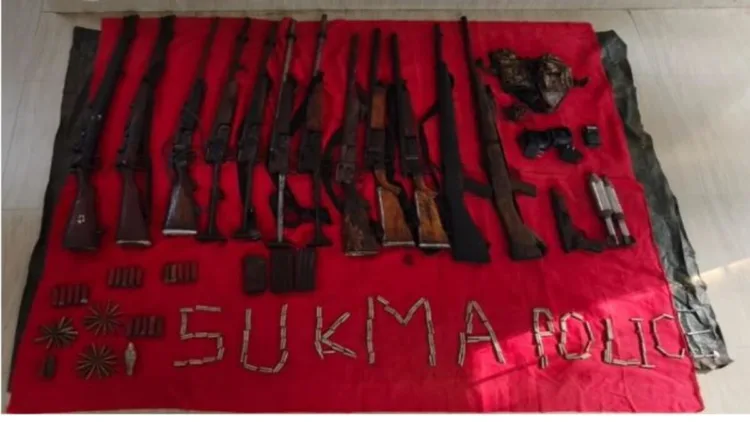 Weapons recovered from a Maoist dump in Chhattisgarh’s Sukma district