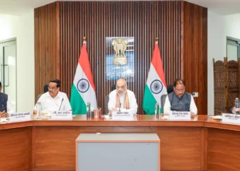 Union Home Minister Amit Shah chairs a high-level meeting on the Mahanadi water dispute in New Delhi with Union Jal Shakti Minister C. R. Patil and the Chief Ministers of Odisha and Chhattisgarh.
