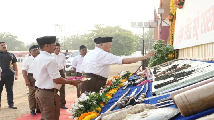 RSS Sarsanghchalan Dr Mohan Bhagwat does Shastra Pujan on the occasion of RSS Vijaydashmi Utsav
