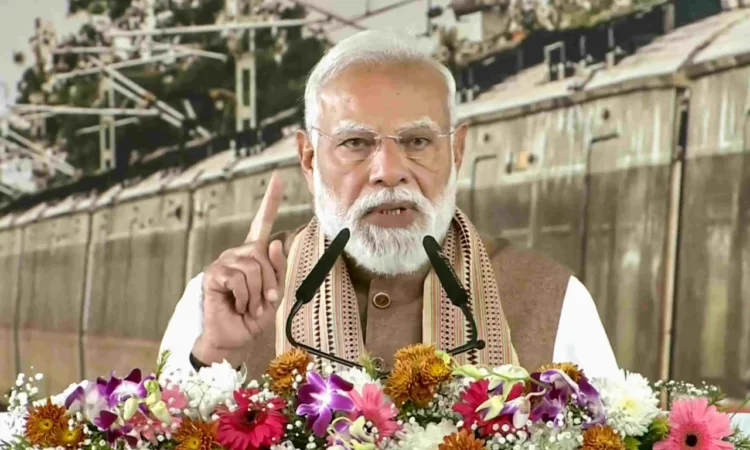 PM Modi speaking at a rally in Meerut in February 2026, video of which is now in circulation with false claim, Image: The Federal