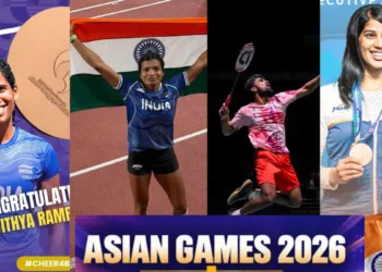 Vithya Ramraj (Athletics); Baranica Elangovan (Athletics) ;Hariharan (Badminton); Joshna Chinappa (Left to Right)