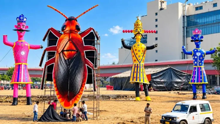 Delhi burnt a 30-foot cockroach effigy alongside Ravana on Dussehra amid CJP protests