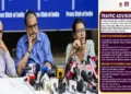 (Left) Rashtriya Janata Dal (RJD) MP Manoj Jha, centre, advocate Prashant Bhushan, left, and All India Students' Association (AISA) National President Neha Bora address a press conference calling for a protest at Jantar Mantar on October 2 to demand the resignation of Chief Election Commissioner Gyanesh Kumar, in New Delhi (Right) Traffic Restrictions Near Jantar Mantar on October 2; Delhi Police Issues Advisory
