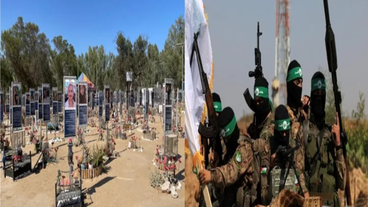 (Left) Israelis killed during Re'im music festival massacre (Right) Hamas terrorists