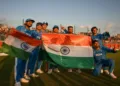 Indian Cricket Team celebrate as they defeat Pakistan in the Asiad Games 2026 cricket and clinch the gold medal