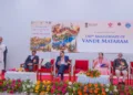 J Nandakumar, National Convenor of Prajna Pravah, delivering the keynote address at a national seminar commemorating 150 years of Vande Mataram at the Central University of Kerala (CUK), Kasaragod, on October 6, 2026.