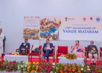 J Nandakumar, National Convenor of Prajna Pravah, delivering the keynote address at a national seminar commemorating 150 years of Vande Mataram at the Central University of Kerala (CUK), Kasaragod, on October 6, 2026.
