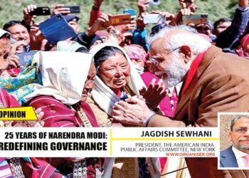 Prime Minister Narendra Modi talking to the local people in Gunji village, Pithoragarh, Uttarakhand, during his visit to the border village in October 2023