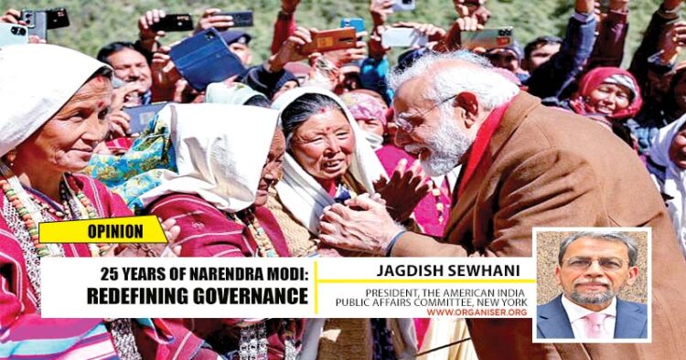Prime Minister Narendra Modi talking to the local people in Gunji village, Pithoragarh, Uttarakhand, during his visit to the border village in October 2023