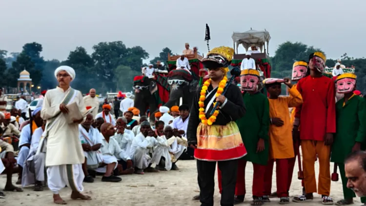 A Glimpse From Ramnagar Ramlila, Where Narrator Narrates without Mic, King Family Sitting On Elephants (Image Credit- Dr. Vivek Kumar).
