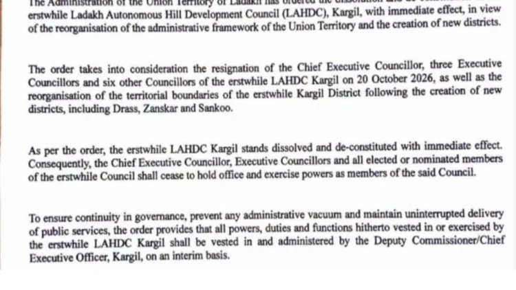 LAHDC Kargil dissolved by Ladakh LG V K Saxena